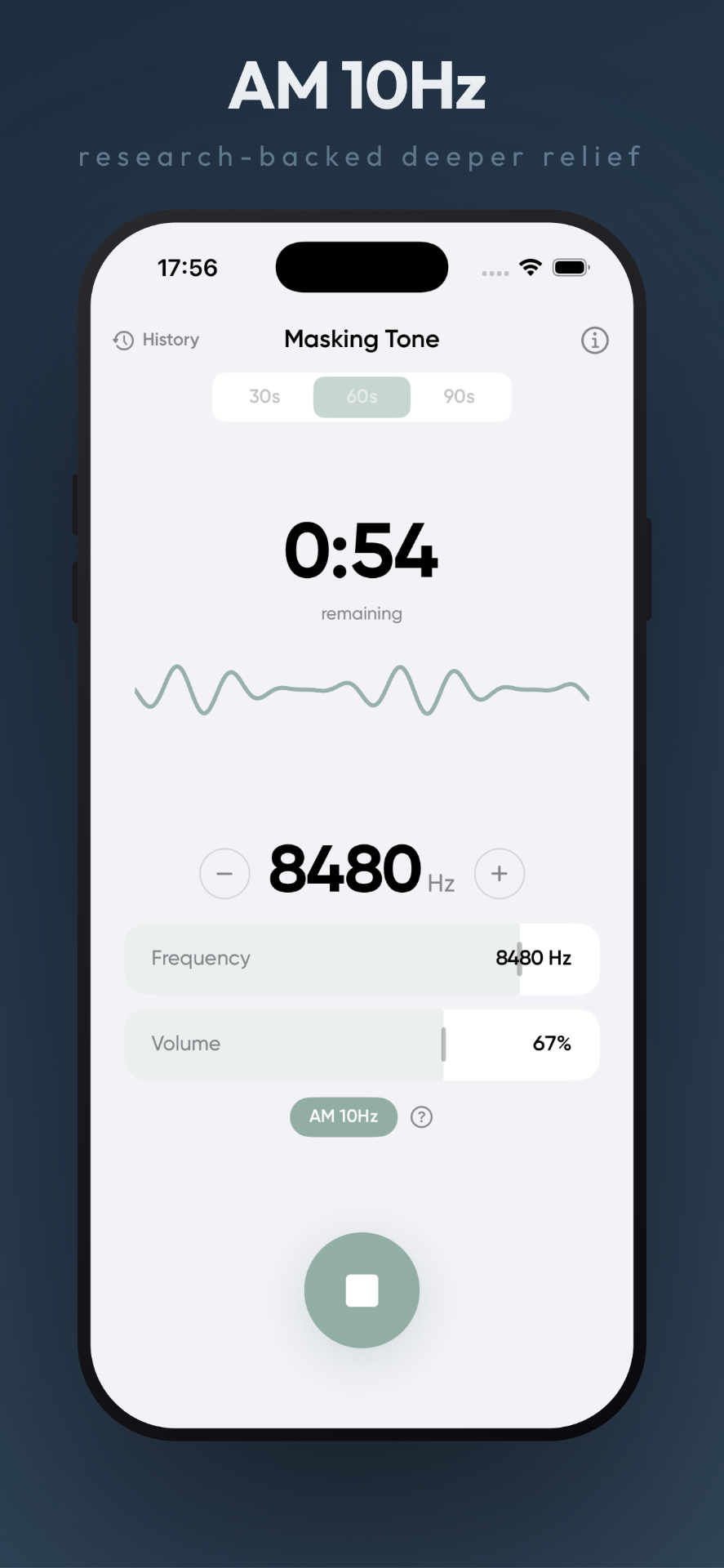 Masking Tone app with AM 10Hz mode active