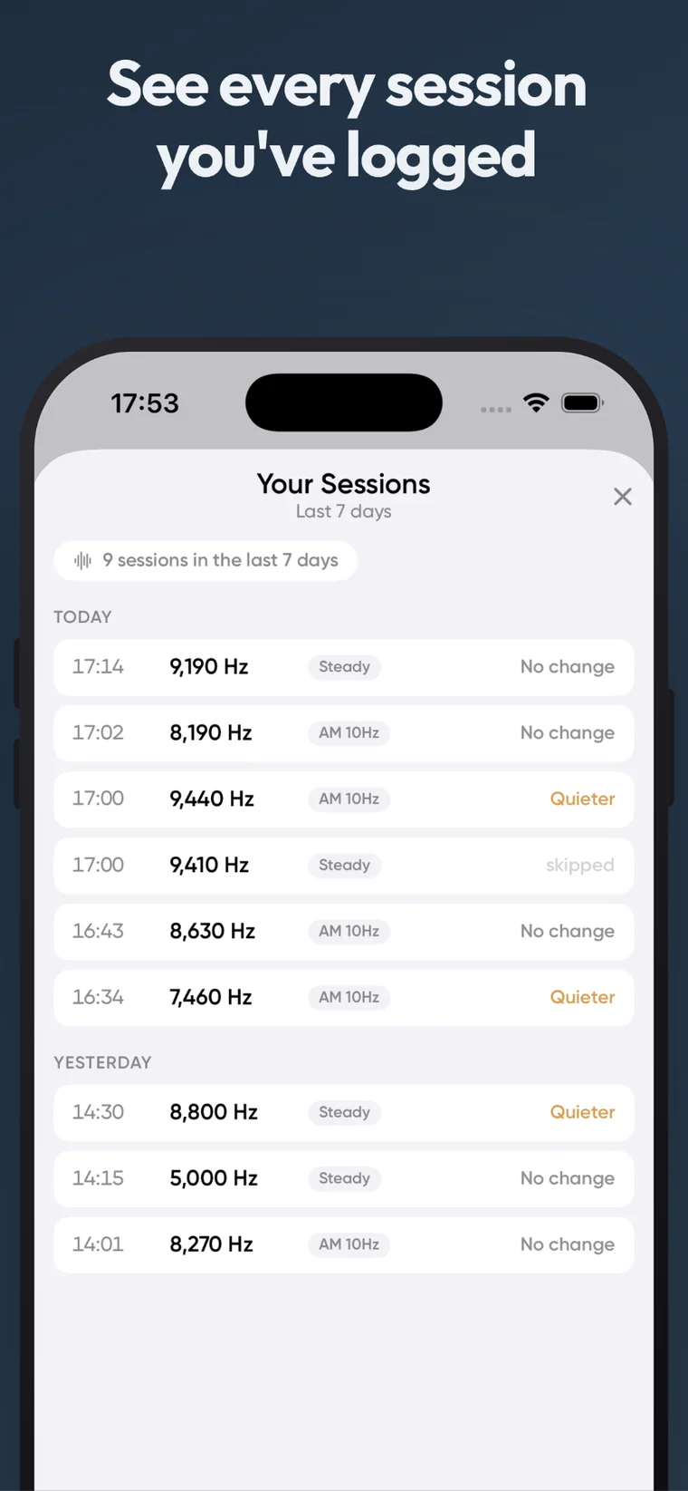 Session history showing the last seven days