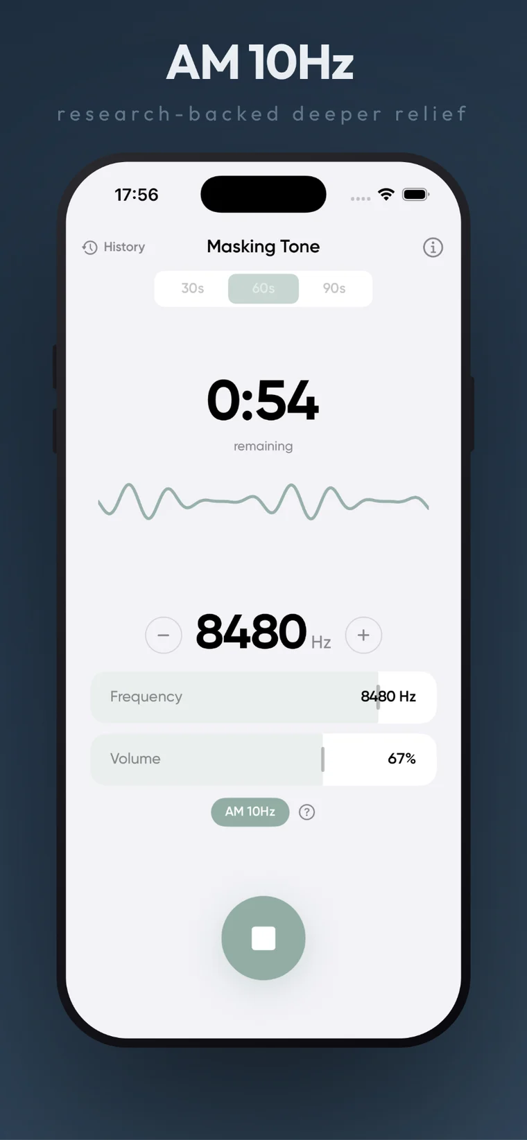 Masking Tone app with AM 10Hz mode active